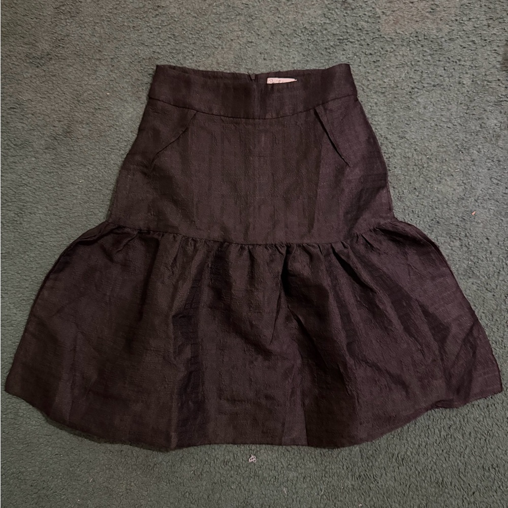 Women's Black Tiered Linen Blend Skirt